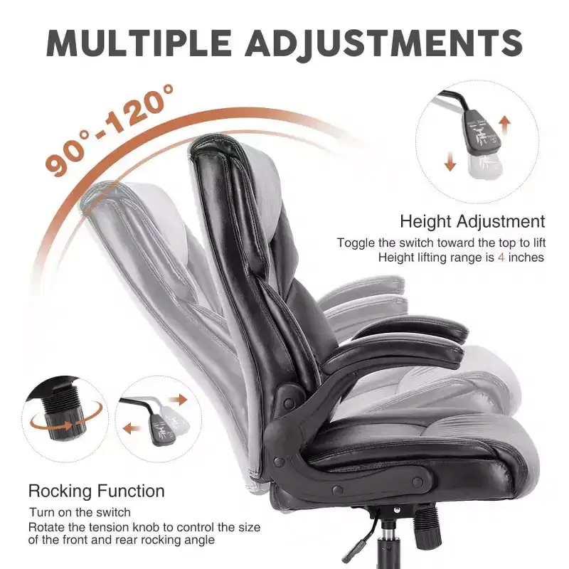 Ergonomic PU Leather Office Chair,High Back Executive Desk Chair with Flip-Up Armrests & Dynamic Lumbar Support,275LB Capacity