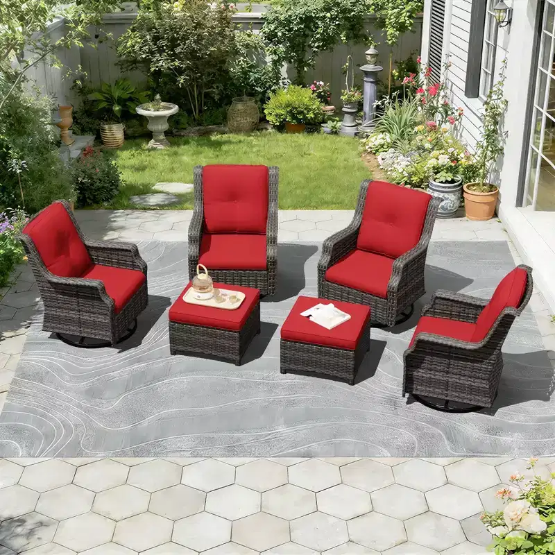 UPTIOT 6-Piece Swivel Rocker Set with Ottoman: 360 Rotation & All-Weather Olefin Fabric