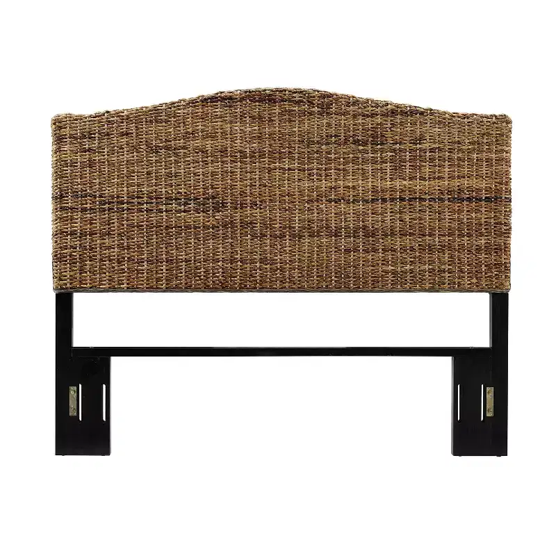 Queen Headboard Banana Leaf - Plywood & Wood Frame, Curved Design, Natural Finish
