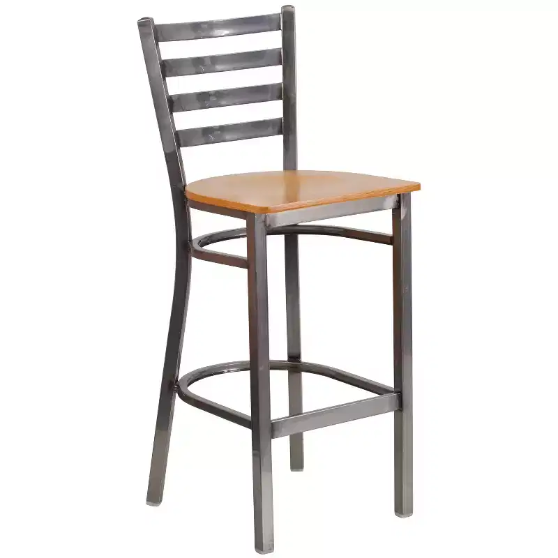 2 Pack Clear Coated Ladder Back Metal Restaurant Barstool