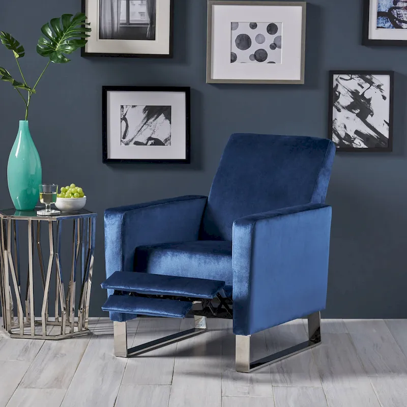 Brightwood Modern Velvet Recliner w/ Steel Legs by Christopher Knight Home