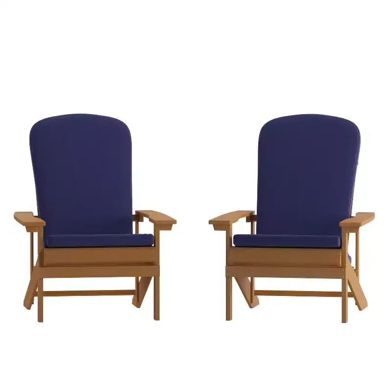 Merrick Lane Set of 2 Weather Resistant Adirondack Patio Chairs With Vertical Lattice Backs and Comfort Foam Cushions