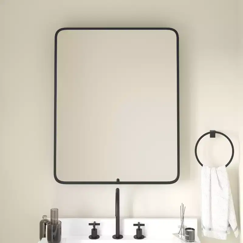 Emma and Oliver Jackie Metal Framed Bathroom Medicine Cabinet with Reversible, Recessed Design and Beveled Rounded Mirror