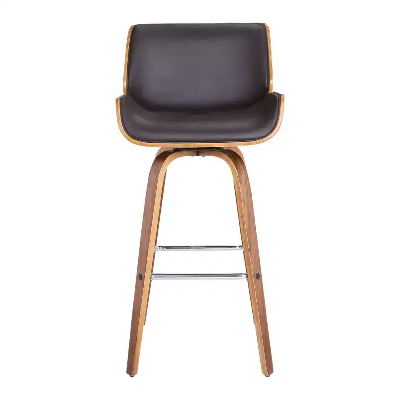 30 Gambier Mid-Century Swivel Bar Height Barstool Brown - Armen Living: Adjustable, Faux Leather, Chrome-Plated Steel Frame