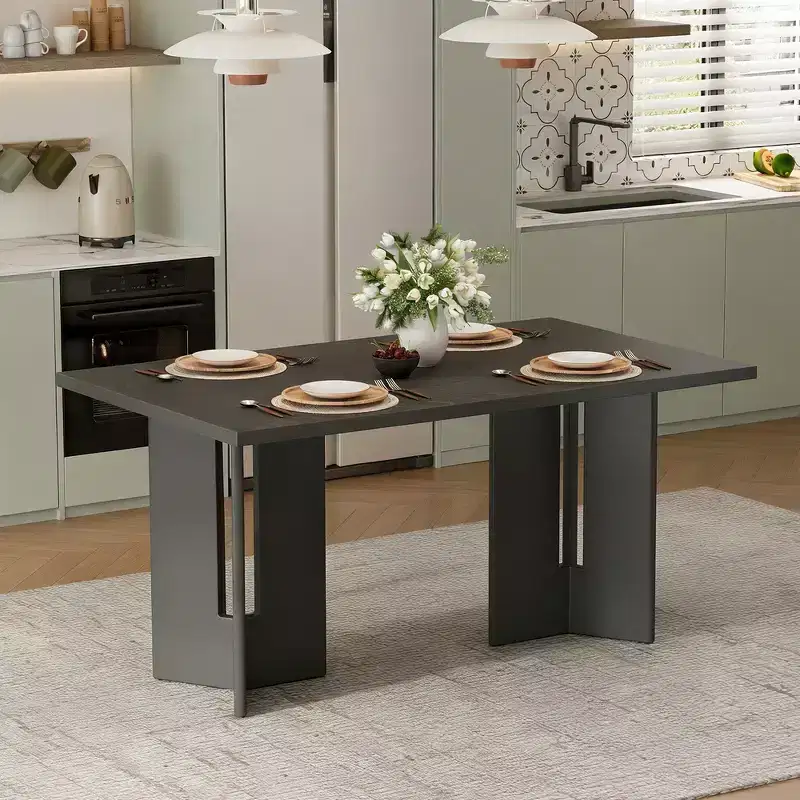 60 Rectangular Dining Table, Farmhouse Wood Dining Table with Cutout Table Legs