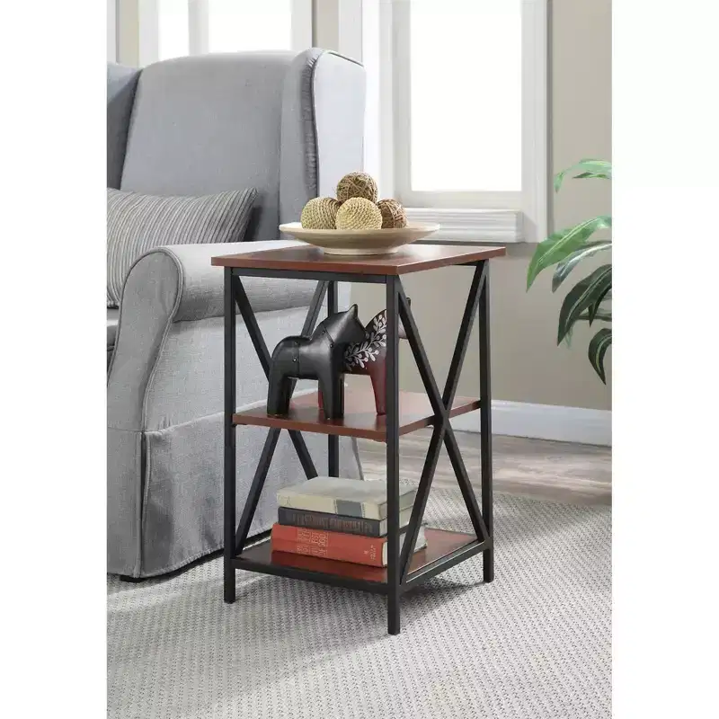 HomeStock Belmont Glass End Table with Shelf, Clear Tempered Glass Sides, Durable Top and Contemporary Open Display Design