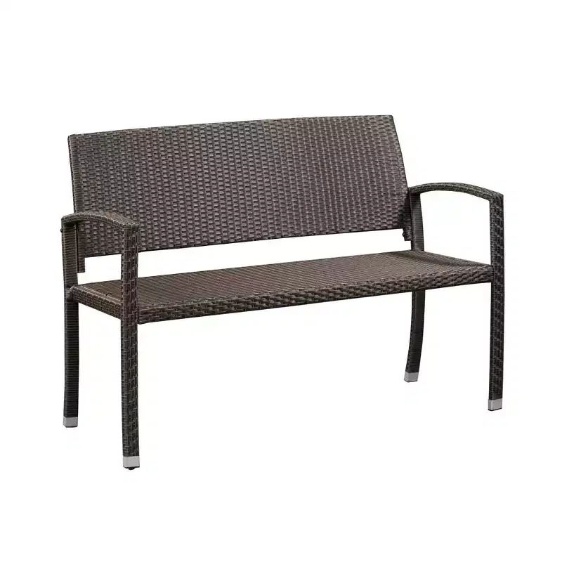 Balkene Home 63363 Miles Patio PU Wicker Steel Frame All-Weather Bench Woven Design Easy Assembly Lightweight Year-Round Accent