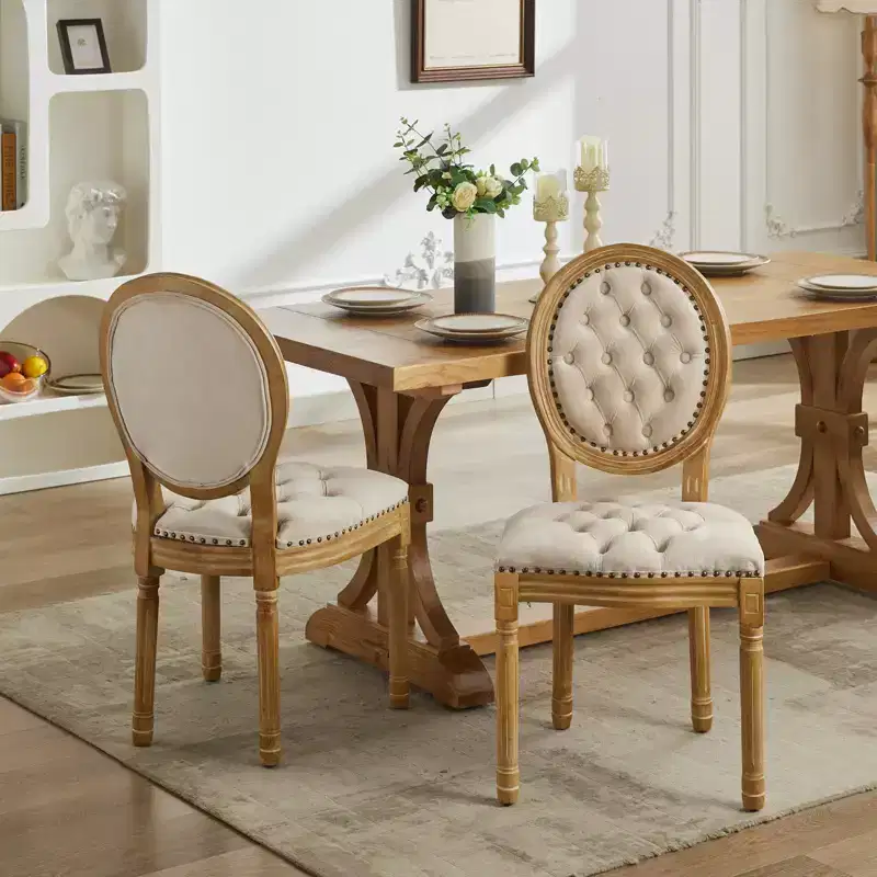 CLIHOME Set of 2 French Style Solid Wood Frame Antique Painting Accent Chairs, Modern Velvet Dining Chairs
