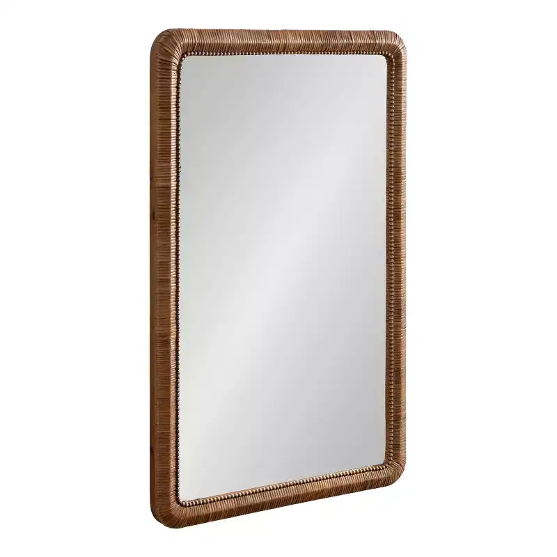 Beaded Rectangle Rattan Framed Wall Mirror - Bohemian Style
