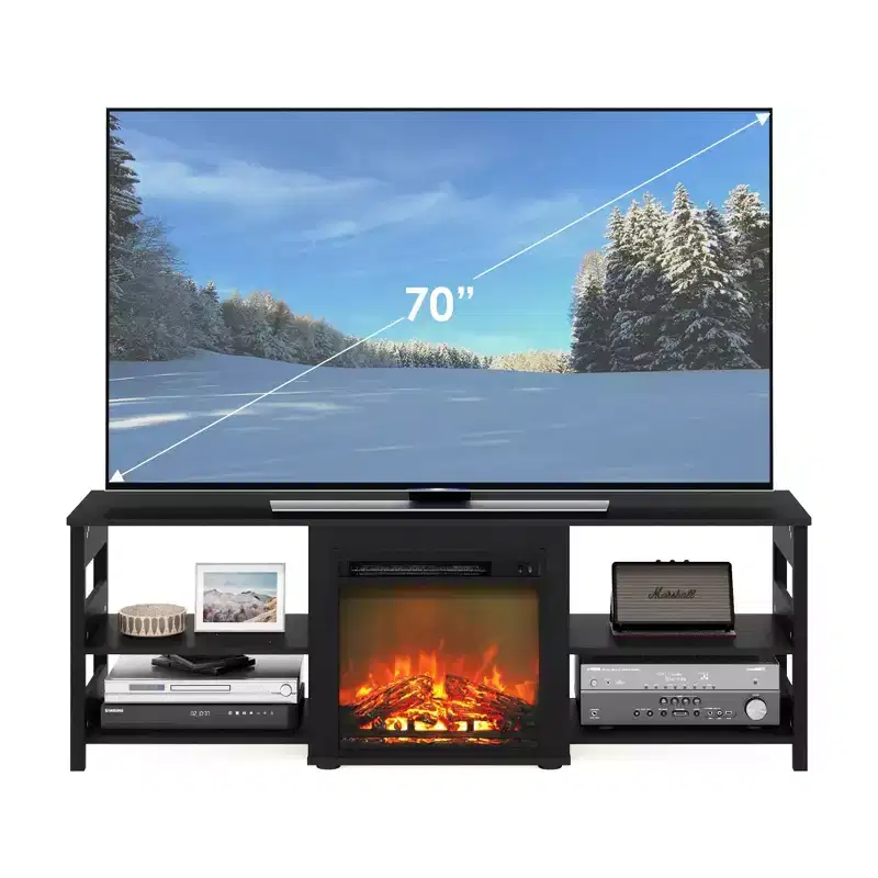 Furinno Classic Fireplace TV Stand Entertainment Console Media Center W/18 Electric Fireplace for TVs up to 70,Americano