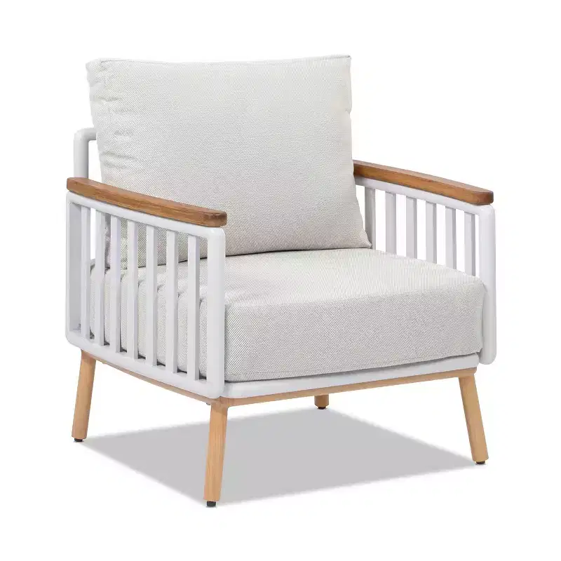 Jennifer Taylor Home Calarono 29 Teak & Aluminum Patio Accent Arm Chair, Sand Dune Chenille