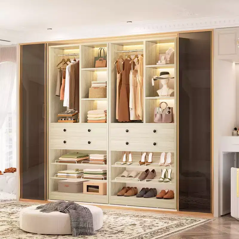 Besiost Closet Storage System with Adjustable Shoes Shelves, Closet Organizer with Drawer