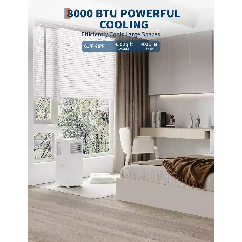 8000 BTU Portable Air Conditioners 3 in-1 Portable AC Unit Cooling Up to 350 Sq.Ft Quiet Standing Air with Remote Control, Cool, Fan, Dehumidifier