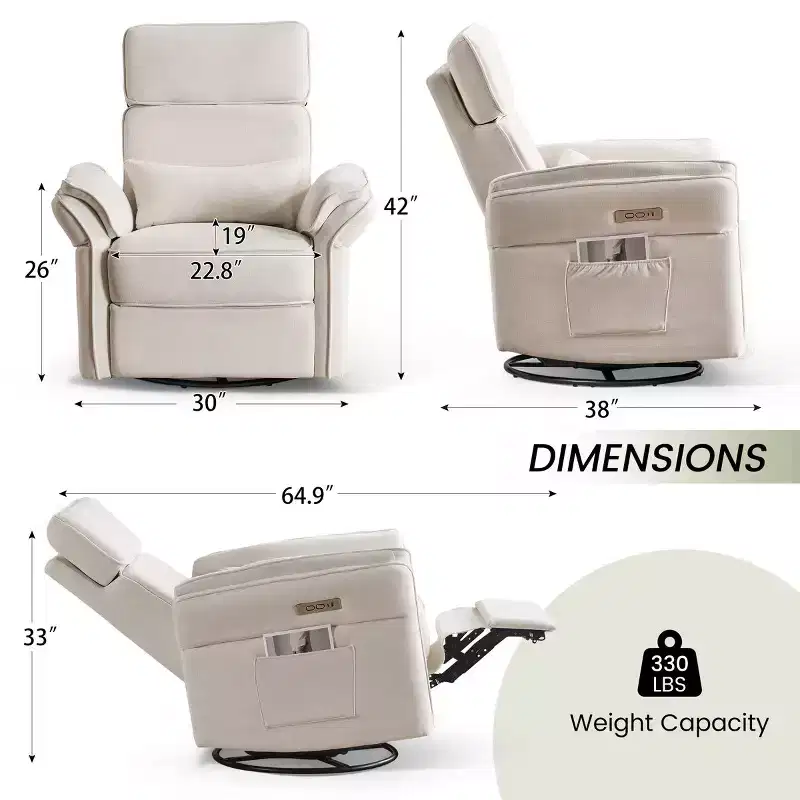 Swivel Recliner Glider With Adjustable Headrests & Armrests