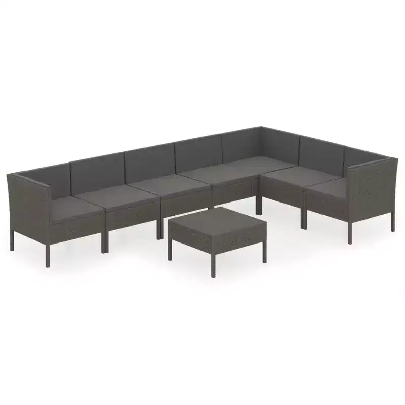 vidaXL Patio Lounge Set Outdoor Sectional Sofa Set Table Poly Rattan Gray