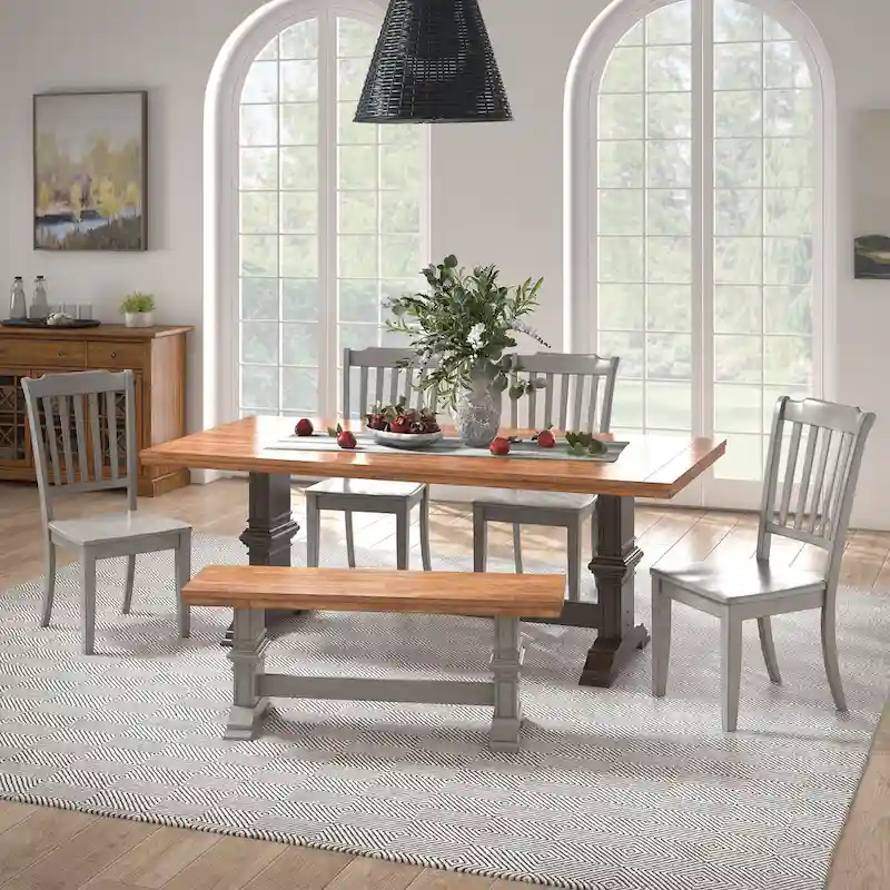 Ronda 78 Rectangular Solid Wood Top Dining Set with Spindle Back Chairs