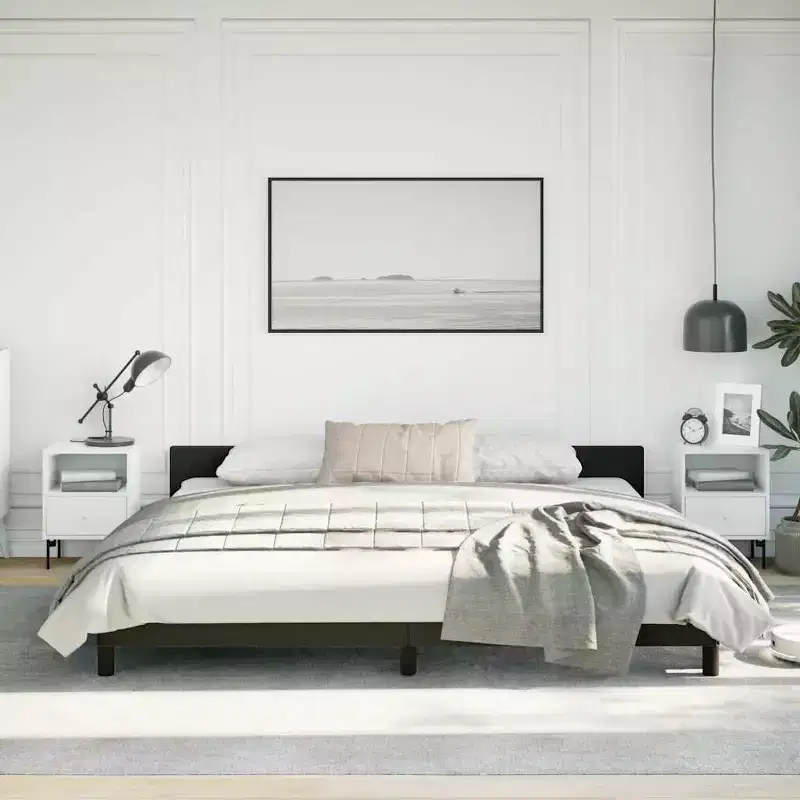 Bed Frame With Headboard Black Faux leather, plywood, engineered wood