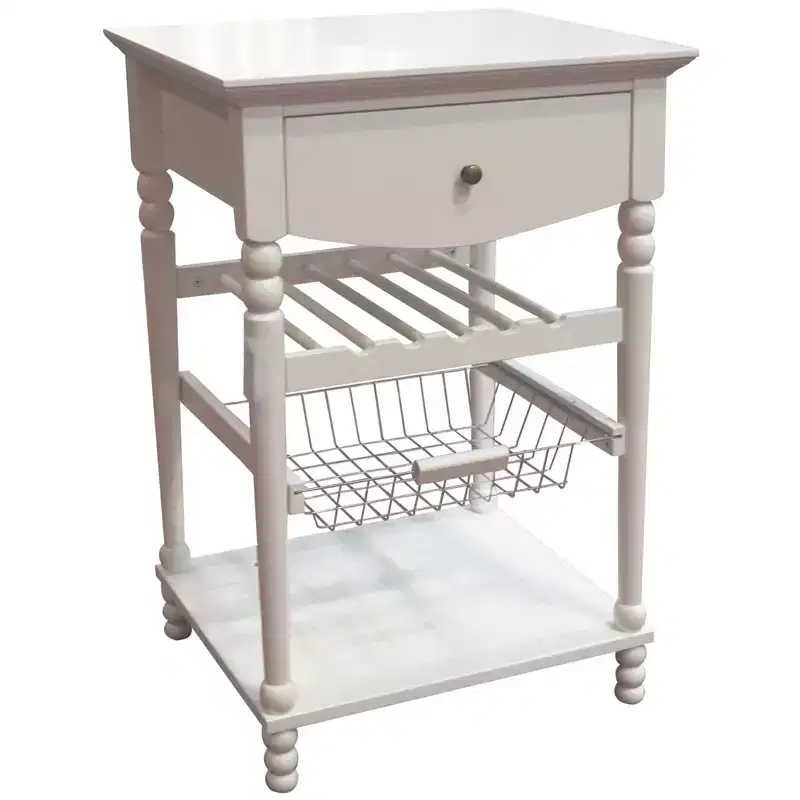 eHemco Euro Kitchen Cart with 1 Drawer, 2 Storage Shelves and 1 Basket, White