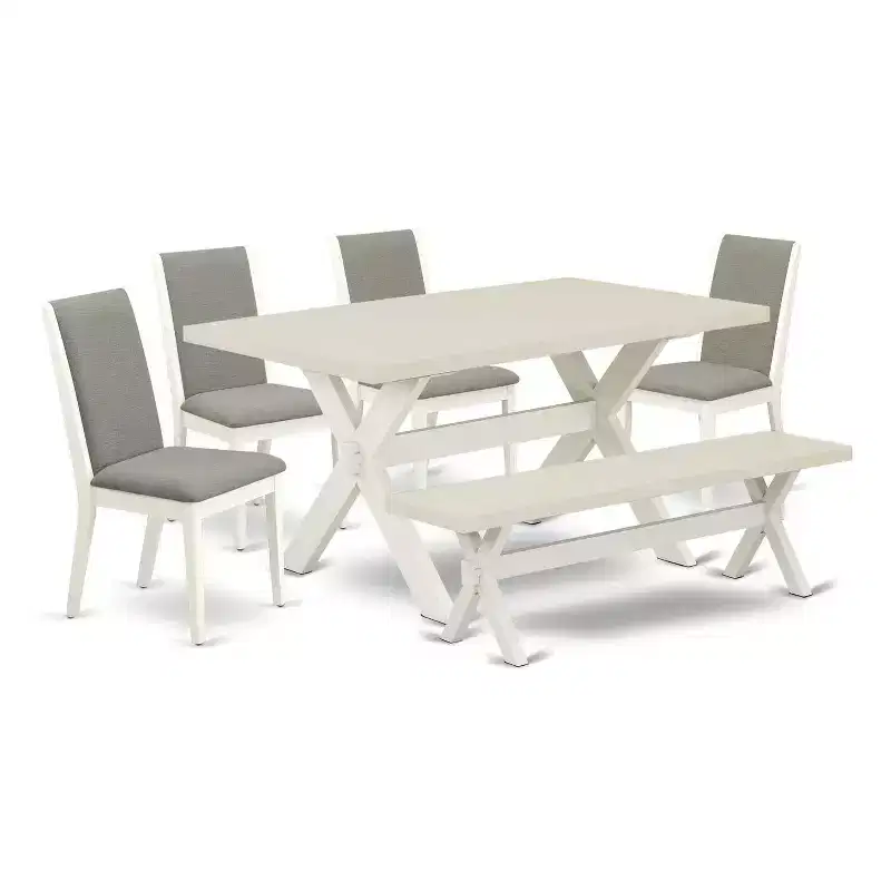 HomeStock 6-Piece Rectangle Natural Oak Finish Solid Wood Top Dining Table with 1-Bench, 4-Chairs