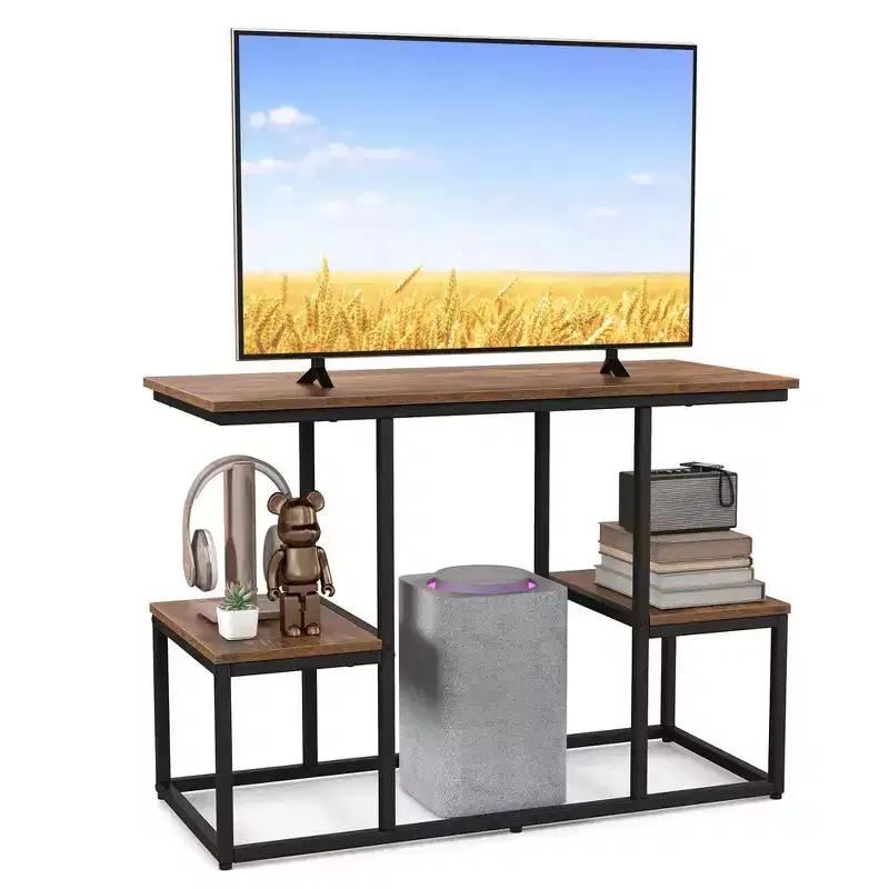 Costway Rustic TV Console Table for 50 TVs Industrial Sofa Table with Open Storage Shelves Rustic Brown