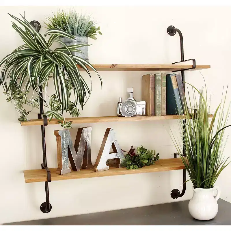 38x38 Wood 3 Level Wall with Metal Brackets Brown - Olivia & May: Industrial Style, No Assembly Required