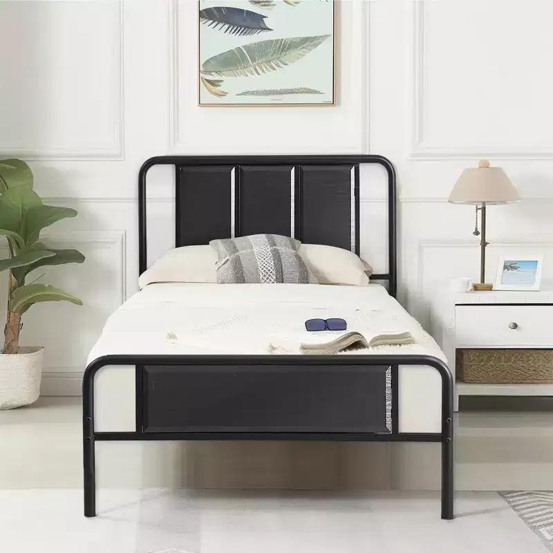 VECELO Bed Frame with Industrial Wooden Headboard