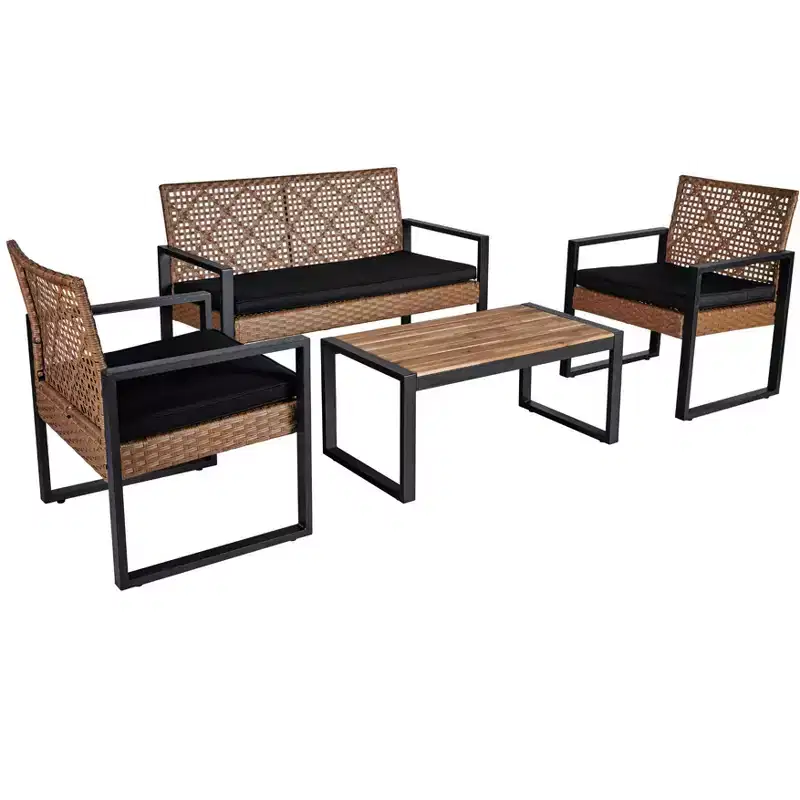 GDFStudio Elton Patio 4 pcs Steel and Rattan Conversation Set
