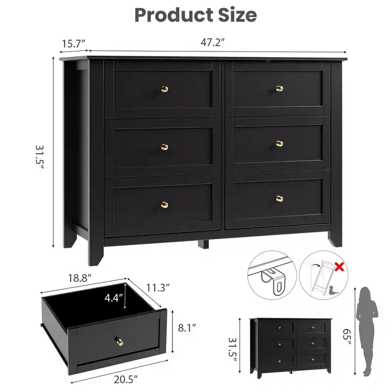 COZONY 6 Drawer Dresser for Bedroom, Modern Wooden Chest with Deep Storage Drawers & Metal Knobs, for Entryway or Hallway