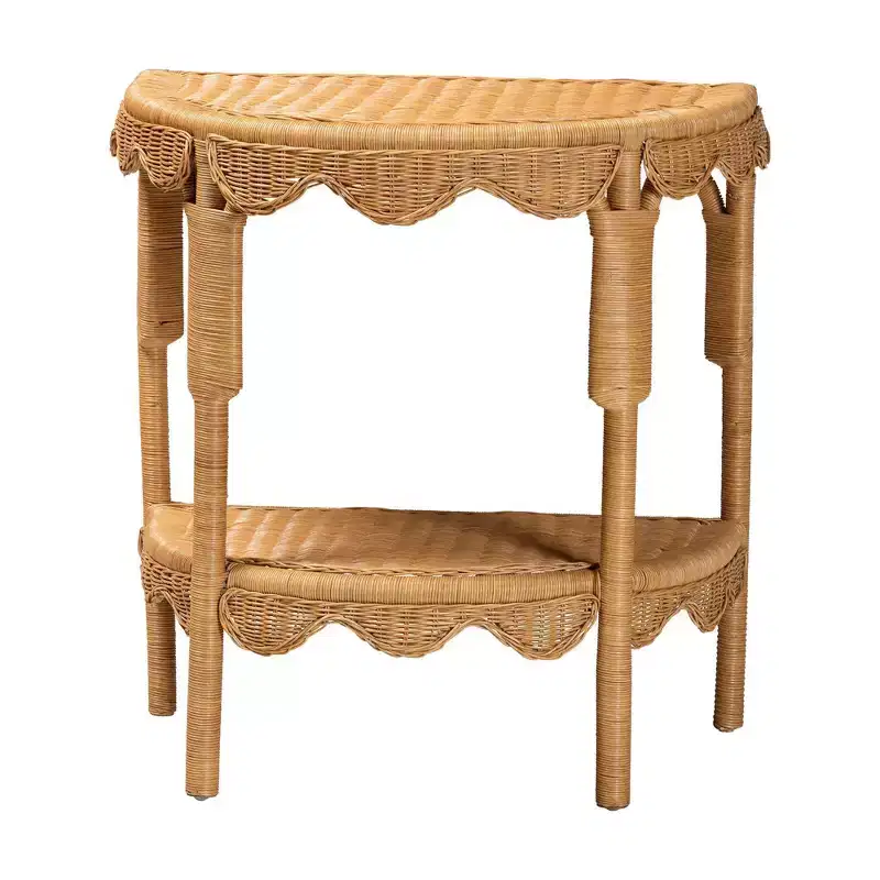 bali & pari Paisley Coastal Scallop Rattan Console Table Light Honey
