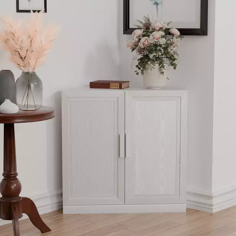 Modern Solid Wood Double Doors Corner Storage Cabinet Efficient Storage for Home Corner Living Room White