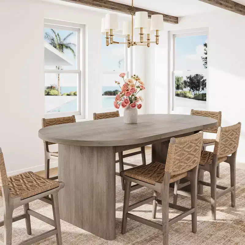 Oval Dining Table for 6-8 People, Large Kitchen Table with Thick Sturdy Wooden Base, Farmhouse Style