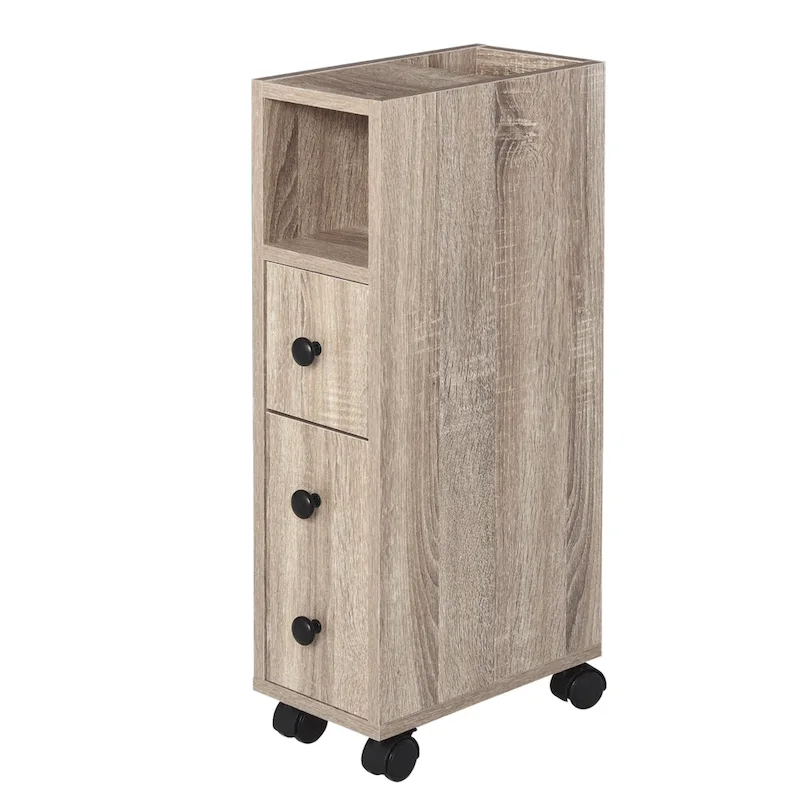 Freestanding Compact Design Bathroom Cabinet with 2 Open Cabinets, 1 Door Cabinet, 1 Drawer and 4 Rolling Wheels