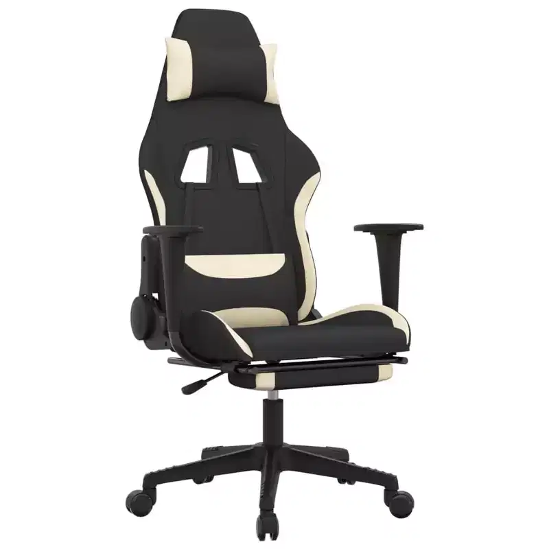 vidaXL Massage Gaming Chair with Footrest, Black and Cream, Fabric
