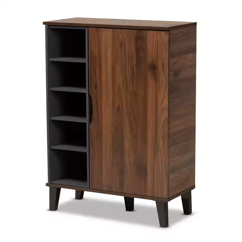 Idina Mid-Century Wood 1 Door Shoe Cabinet - Baxton Studio