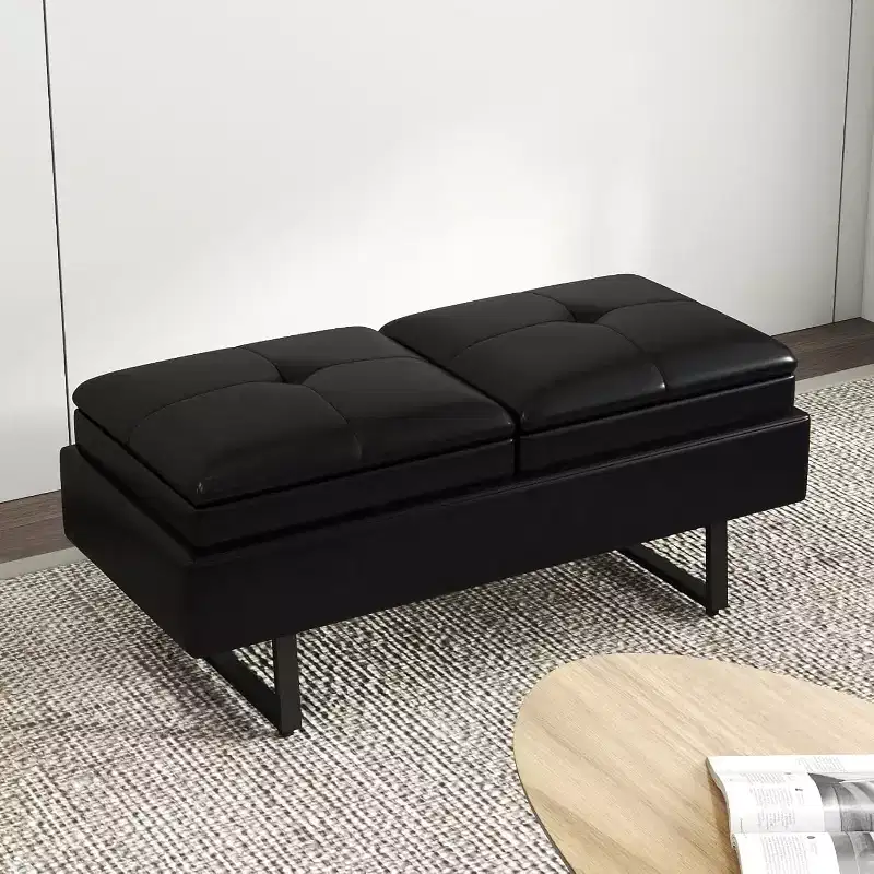 PU Leather Reception Chair Entryway Bench for Waiting Room or Hallway