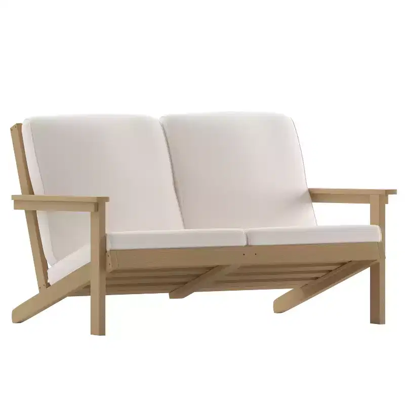 Emma and Oliver All-Weather Polyresin Adirondack Loveseat with Deep Seat and Comfortable Back & Seat Cushions