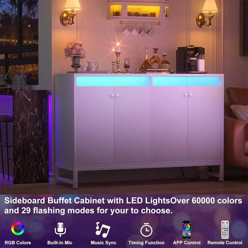 Sideboard Buffet Cabinet with Power Outlet - 13.78D x 46.85W x 31.88H