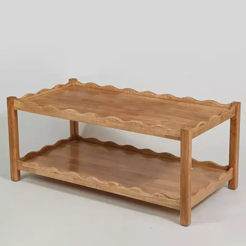 GDFStudio Connie Modern 43 Rubber Wood 2-Tier Coffee Table with Open Storage Shelf