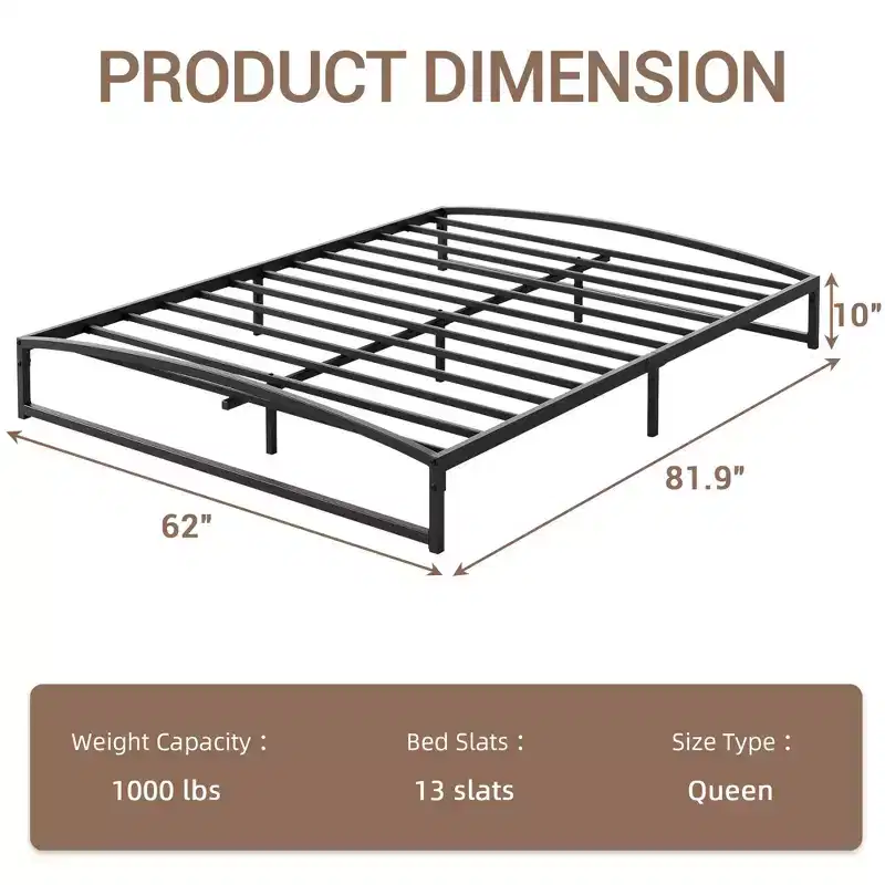Queen Size Metal Platform Bed Frame with Arch Design, 10