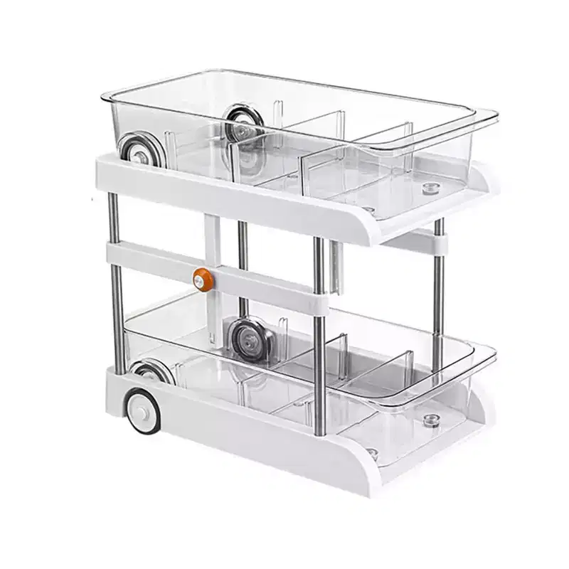 2-Tier Under Sink Organizer, Adjustable Height Pull Out Storage Shelves, Light Luxury White with Pulleys & Separators