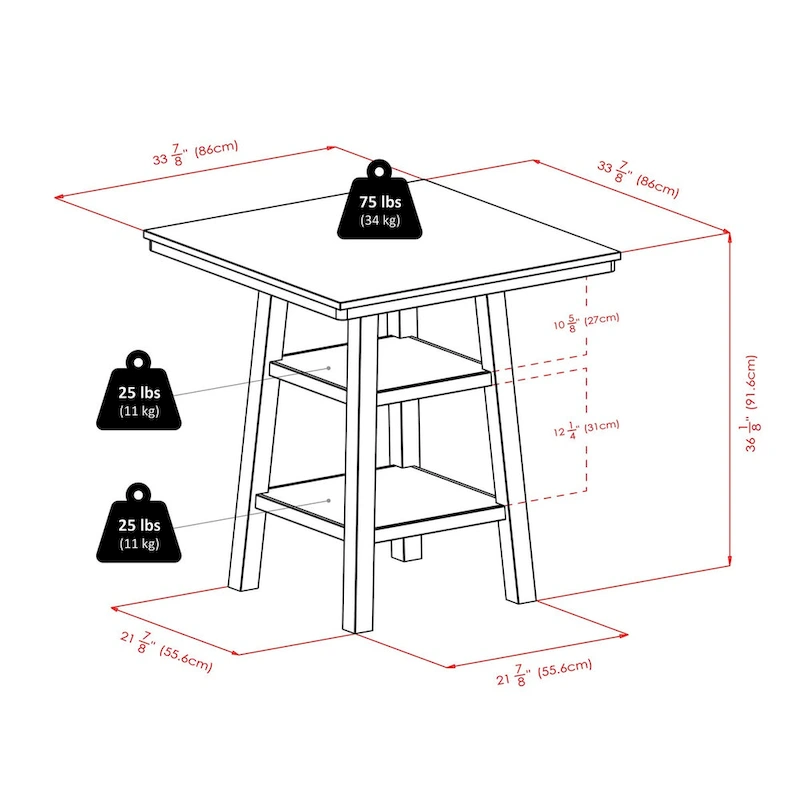 5-Pc High Table with V-Back Counter Stools, Walnut