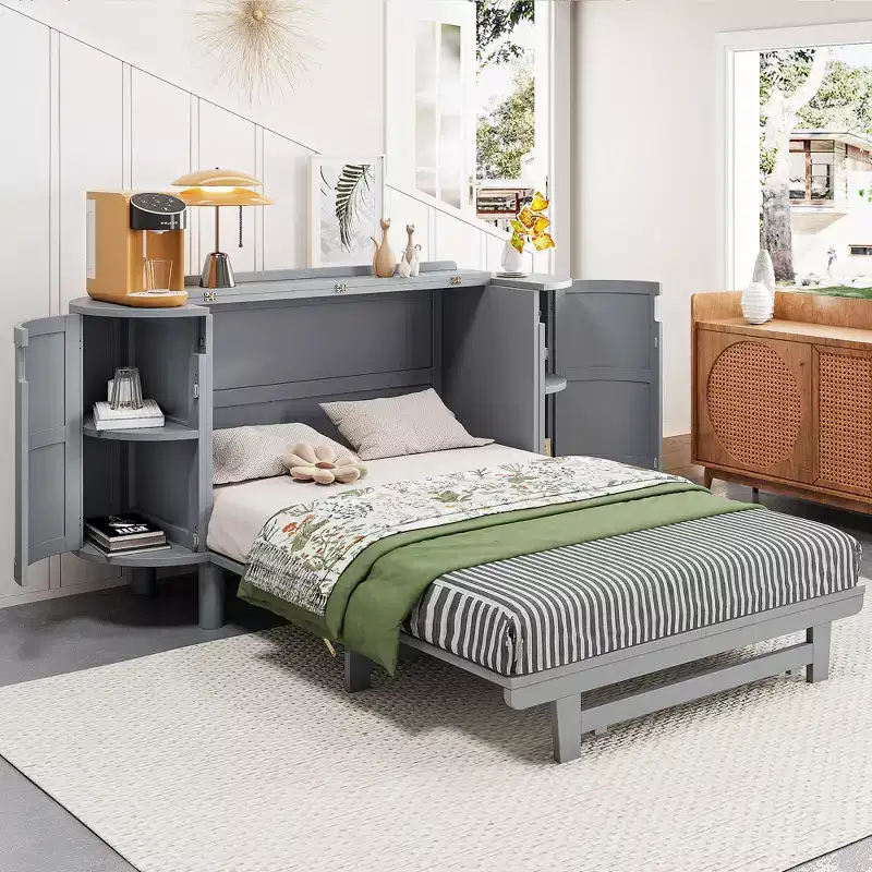 Whisen Full Murphy Bed with Hidden Storage & Modern Woven Design
