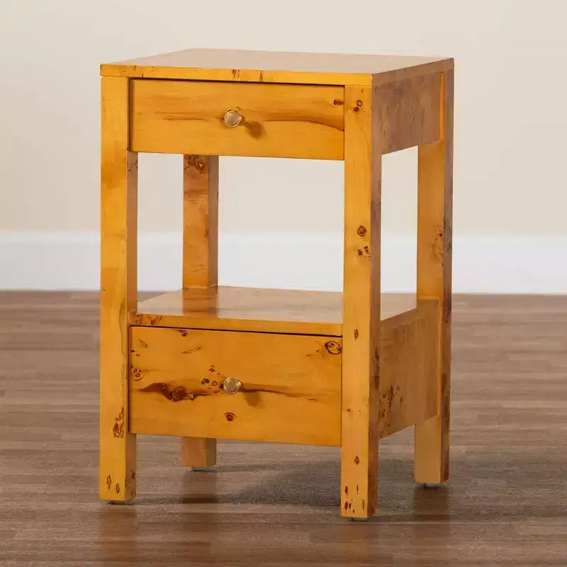 Wood 2-Drawer Nightstand Light Mappa Burl
