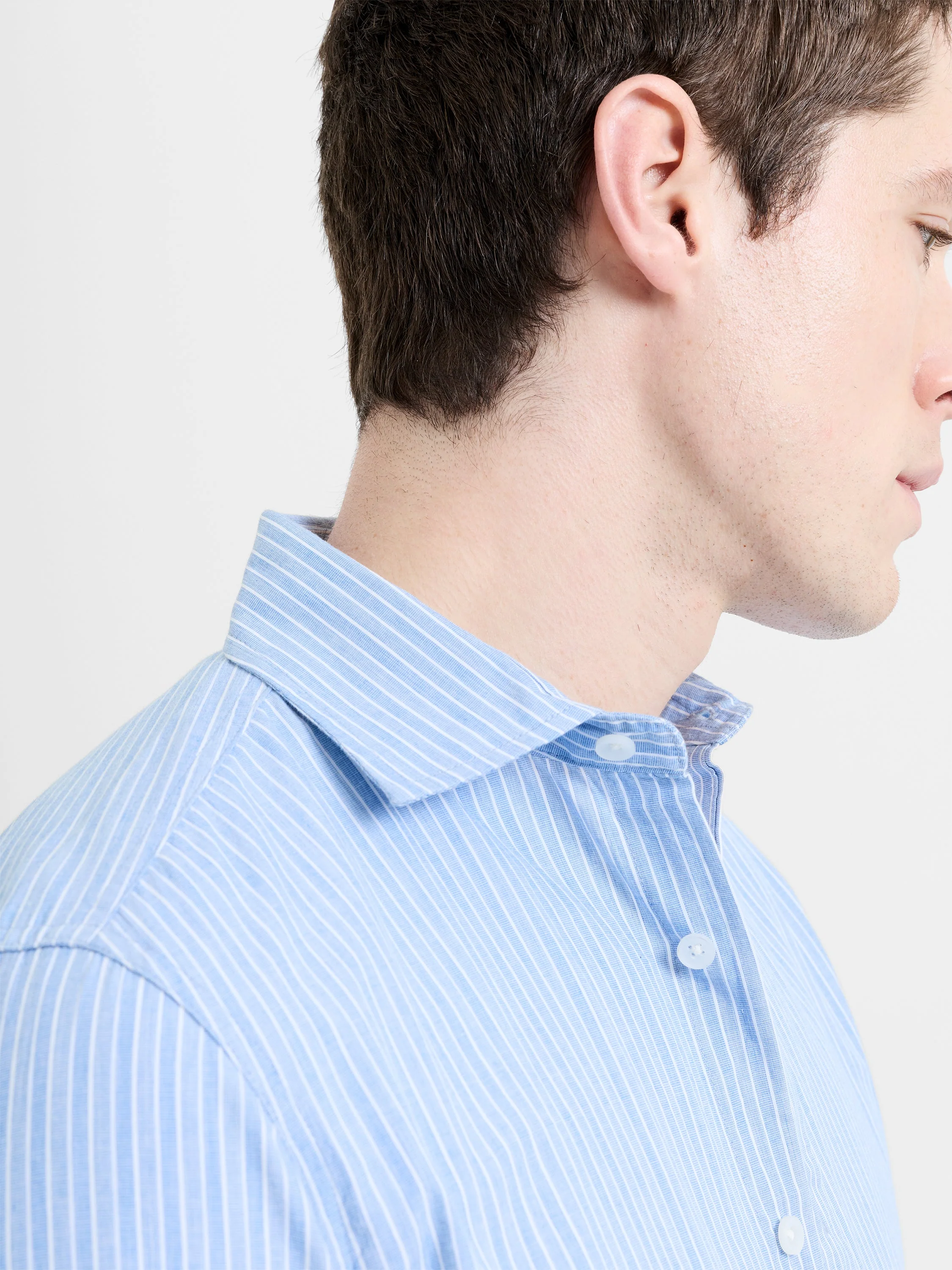 Long Sleeve Cotton Blue Striped Button-Through Shirt