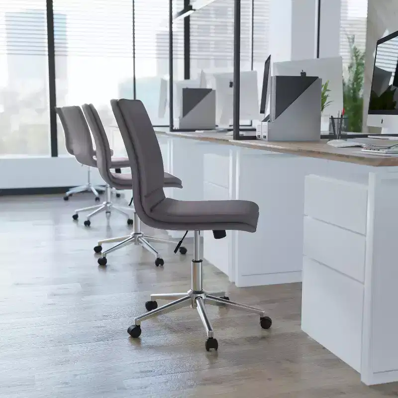 Mid-Back Armless Swivel Task Office Chair Bonded Leather Adjustable Metal Base