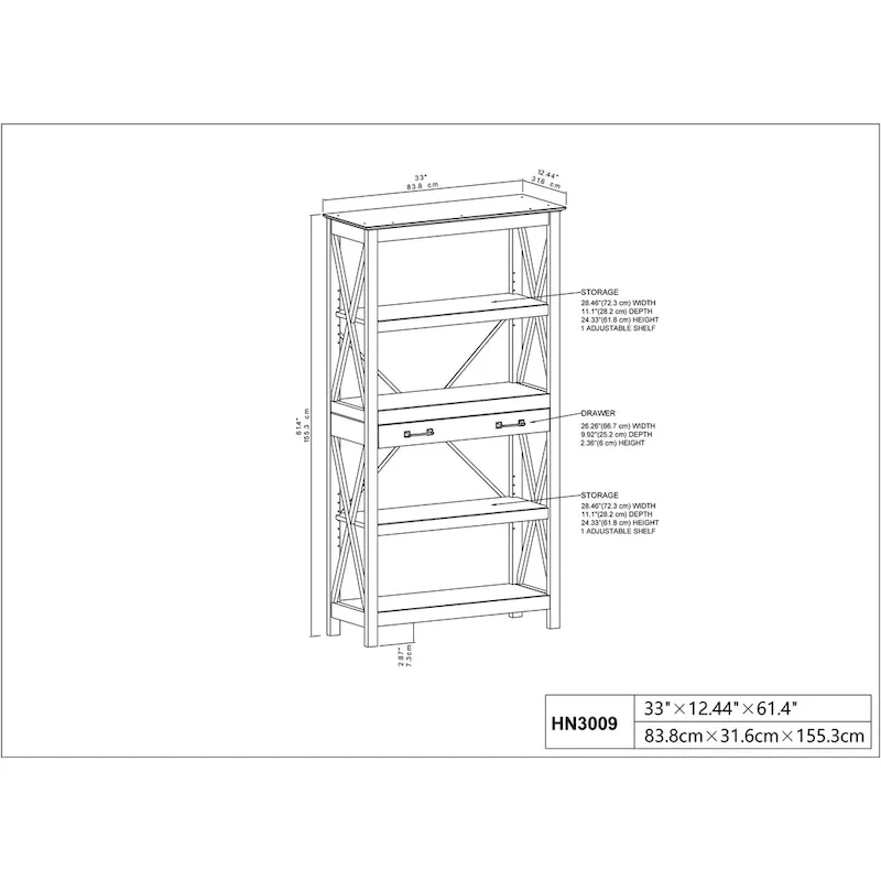 Transitional Four-Shelf Bookcase with 2 Drawers