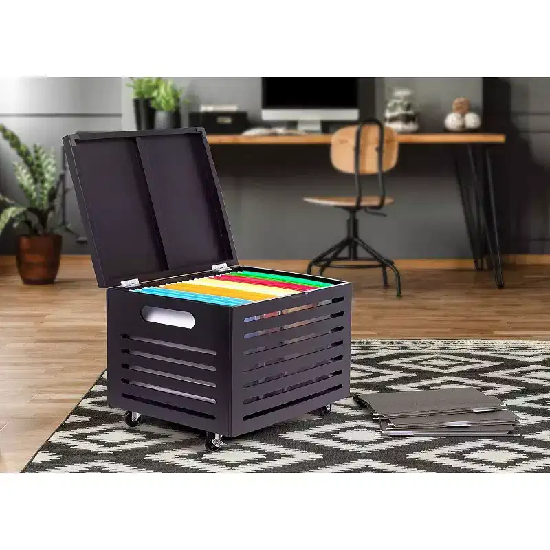BirdRock Home Bamboo Rolling File Storage Organizer Box with Lid - Cafe Noir