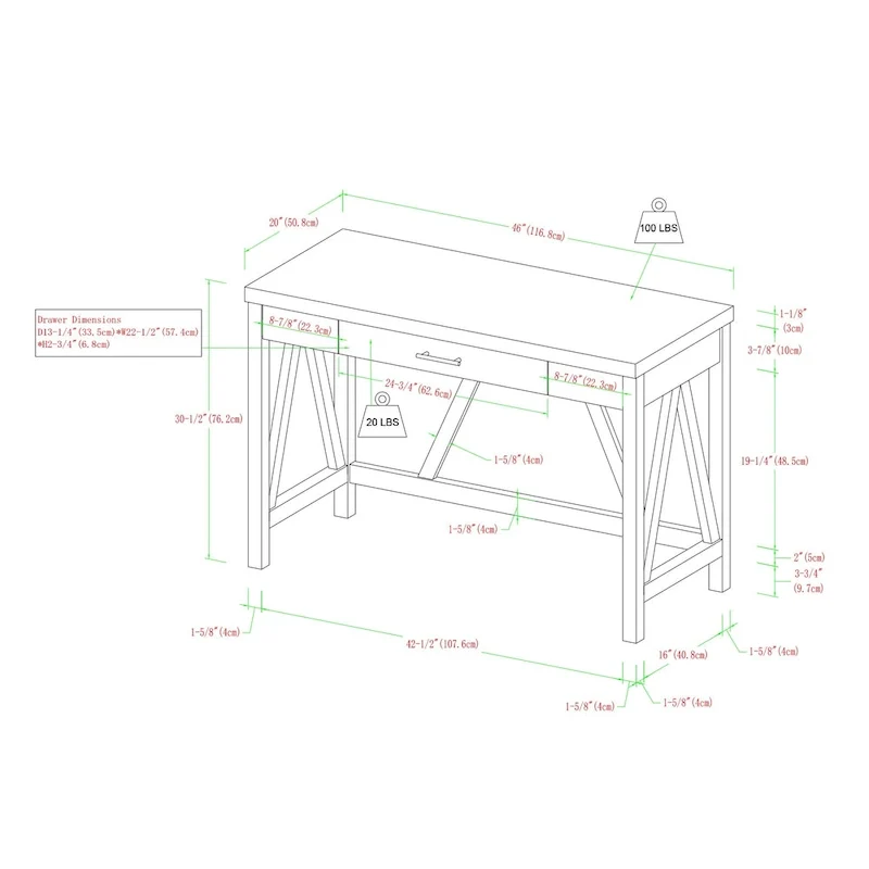 Middlebrook Designs Paradise Hill A-Frame Writing Desk