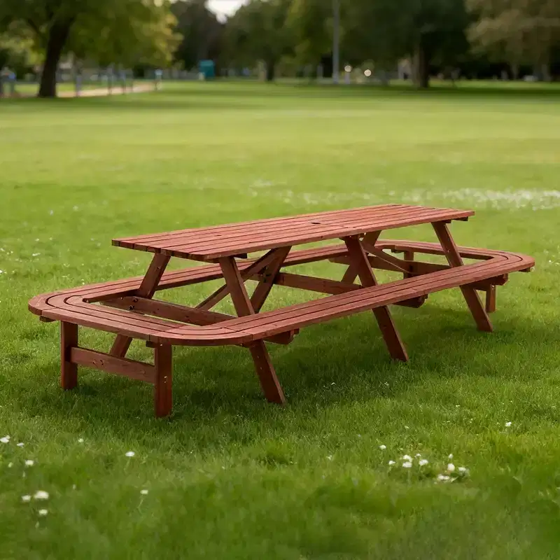 GDFStudio Martin Outdoor Wooden Picnic Table Set with Extended Benches and Umbrella Hole