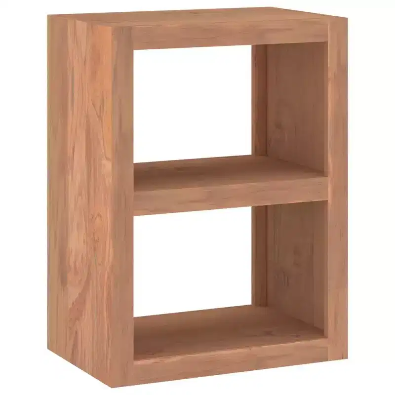 Solid Teak Wood Side Table with Open Storage Compartments